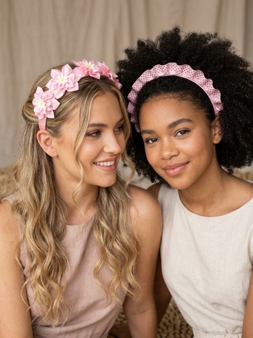 Set of 2 Pink Satin Headband with Bows